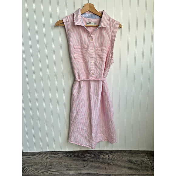 Vineyard Vines Margo Linen Pink Fine Stripe Sleeveless Shirt Dress Sz 14 Coastal - Picture 1 of 6